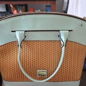 Dooney & Bourke Mint Green and Tan Woven Leather Bag